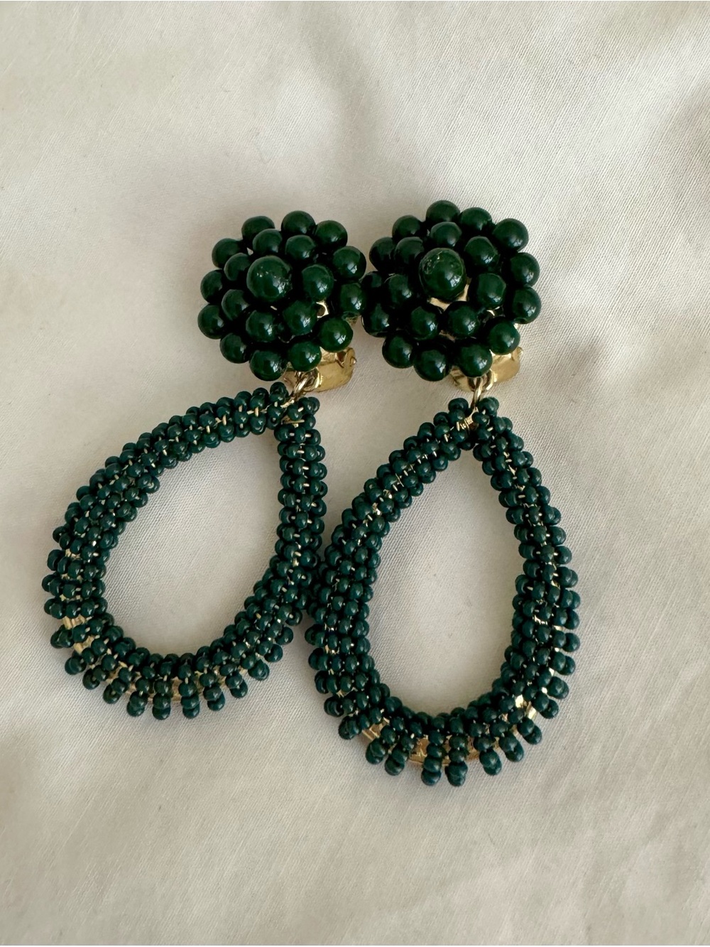 Lisi Lerch Margo Dark Green Beaded Clip on Earrings